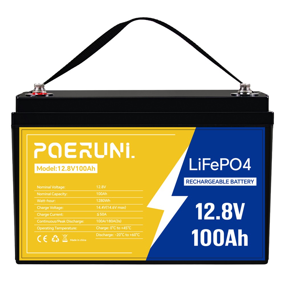 100Ah 12V LiFePO4 Lithium Battery 1280Wh Built-in BMS Deep Cycles For RV Solar