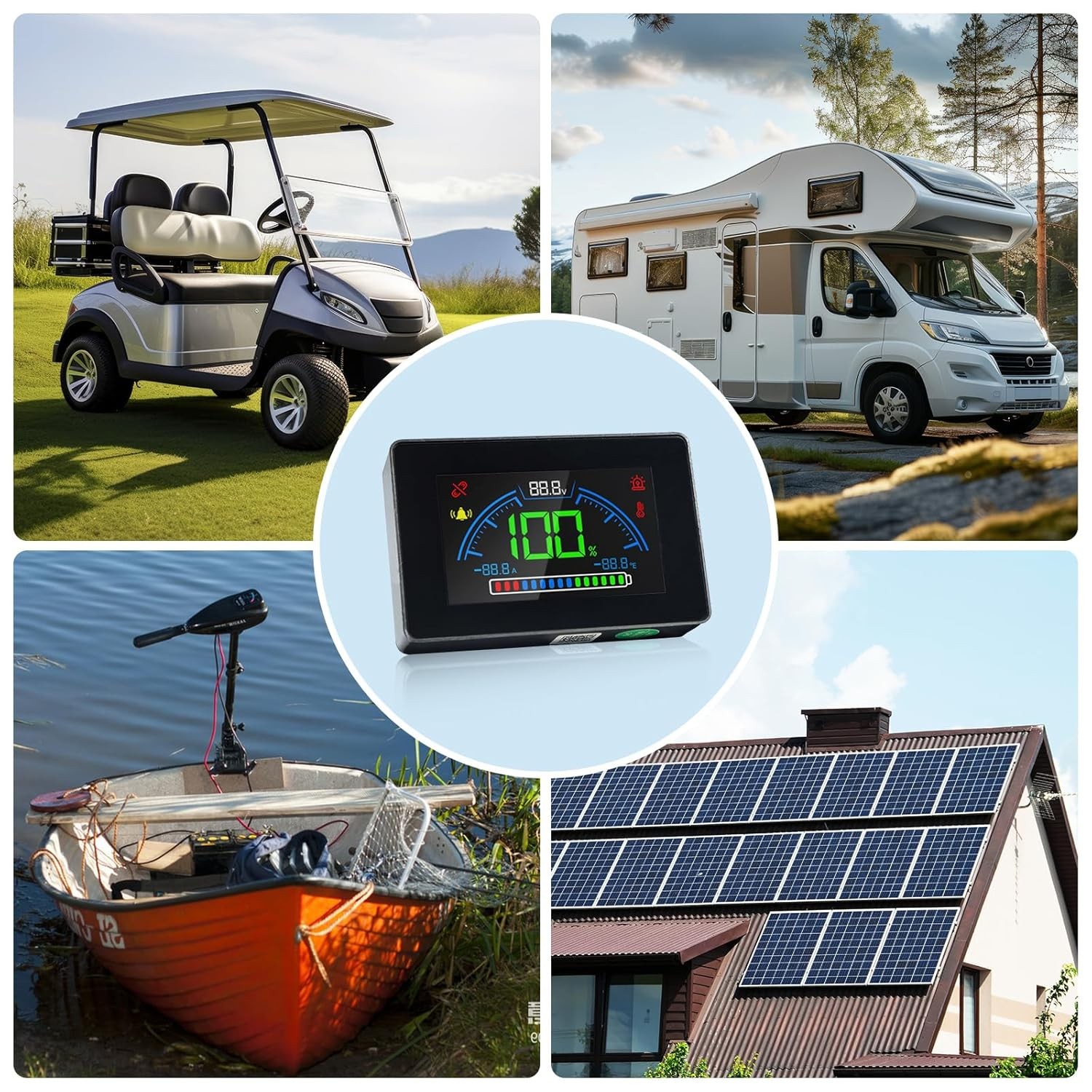 Bluetooth Battery Capacity Monitor for 12V/24V/36V/48V Systems DC 8–90V LCD