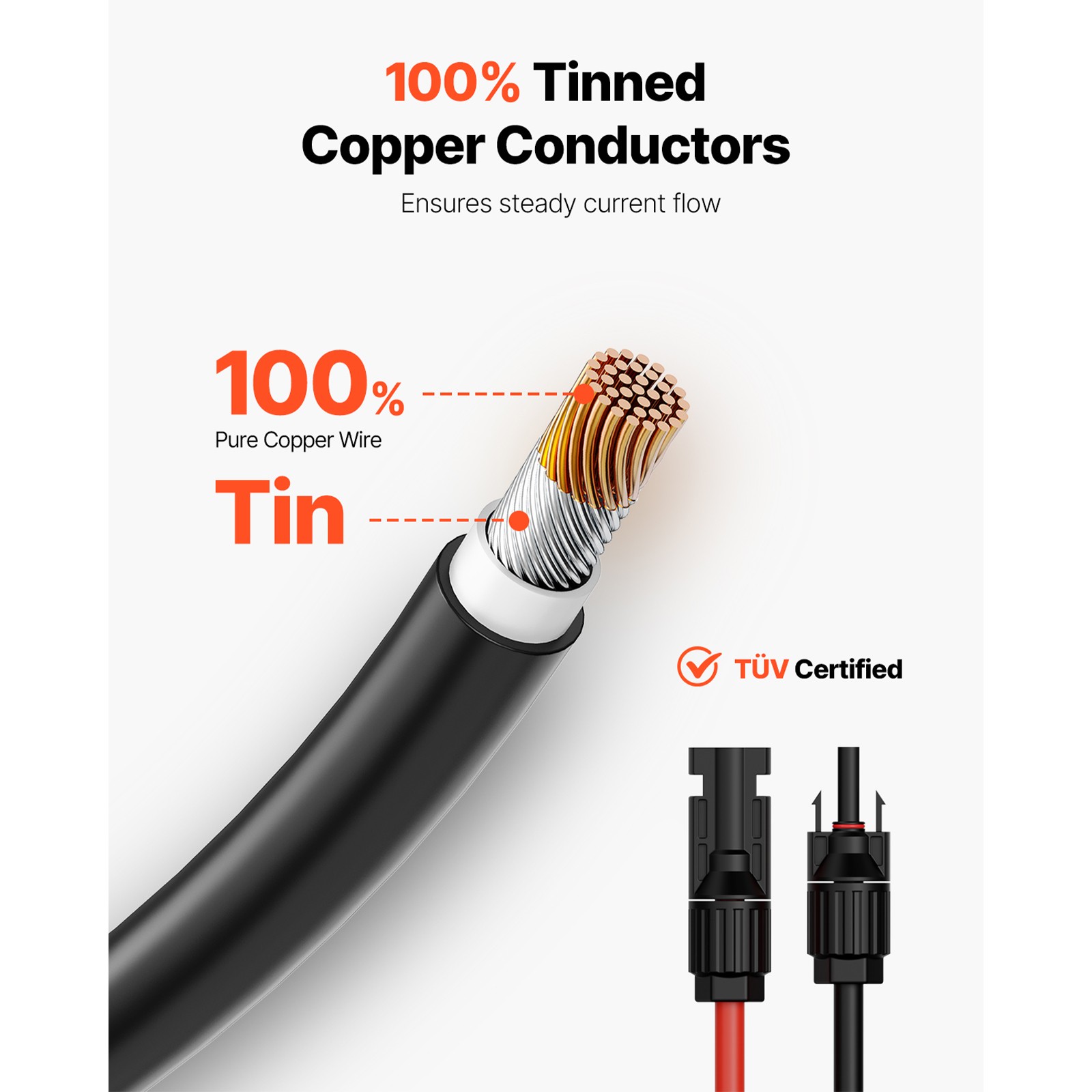 Uimoso 100FT Solar Panel Extension Wire Female & Male Connectors 10AWG Set of 2