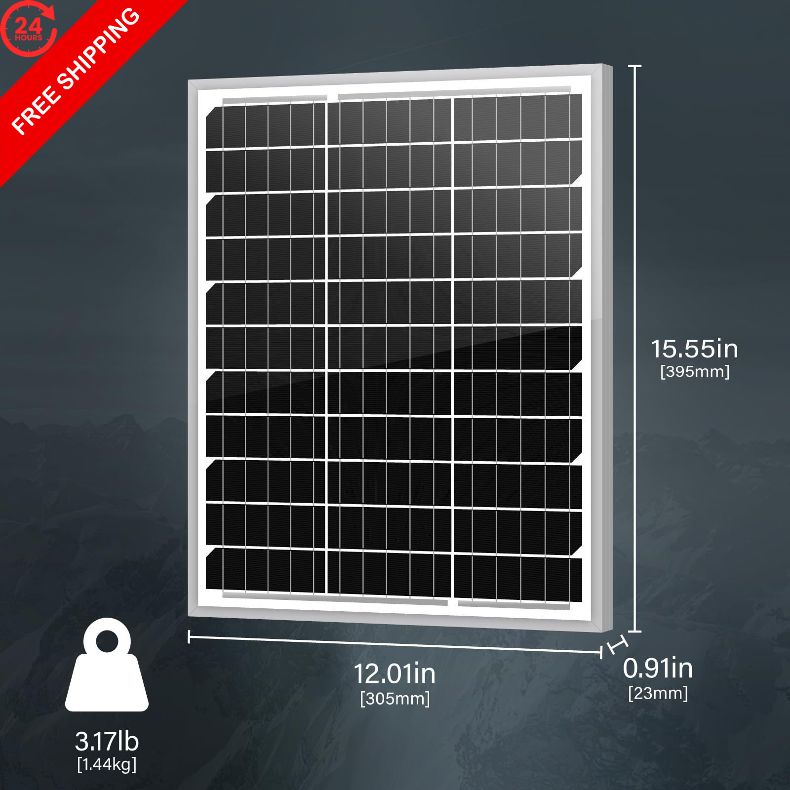 Newpowa 20W 12V Solar Panel Monocrystalline PV Module 1PCS, White