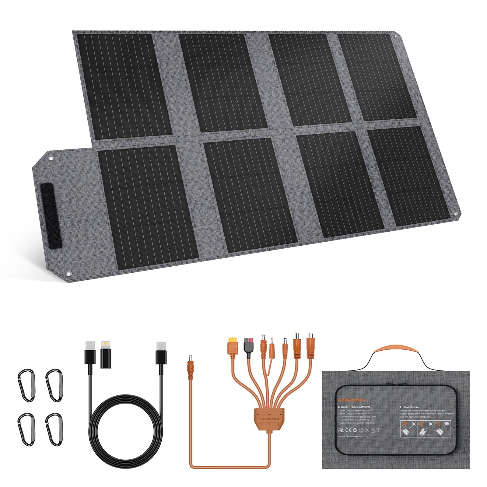 MHPOWOS USB Portable Solar Panel 80W Camping Backpacking Hiking Gear Equipment