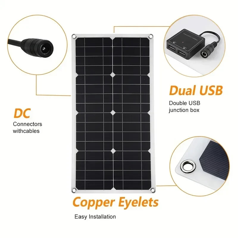 1000W 18V Monocrystalline Silicon Solar Panel Dual USB 12V/5V DC Single Crystal