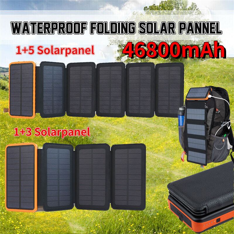 46800mAh Portable 6 Solar Panel Folding Power Bank Outdoor Camping Phone Charger