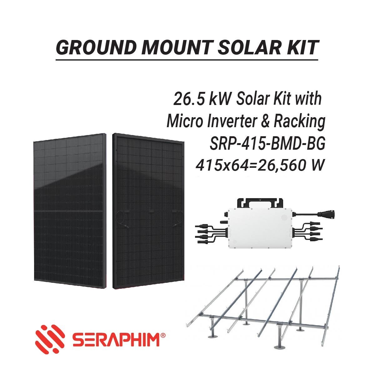 26.5 kW Ground Mount Solar Panel Kit – DIY Install Microinverters Racking System