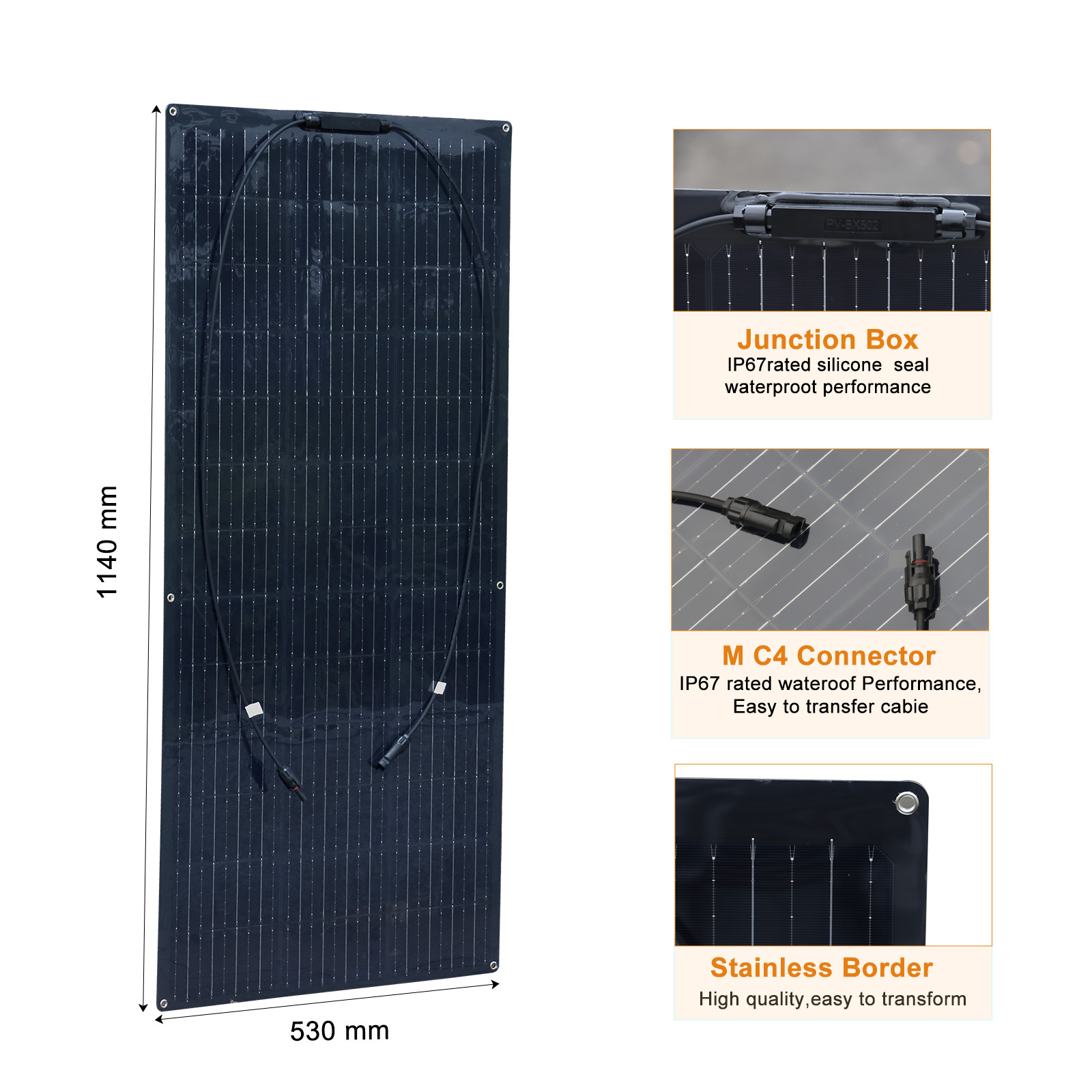 Waterproof Monocrystalline Lightweight Solar Panel 2pcs 130W (260W) for Curved
