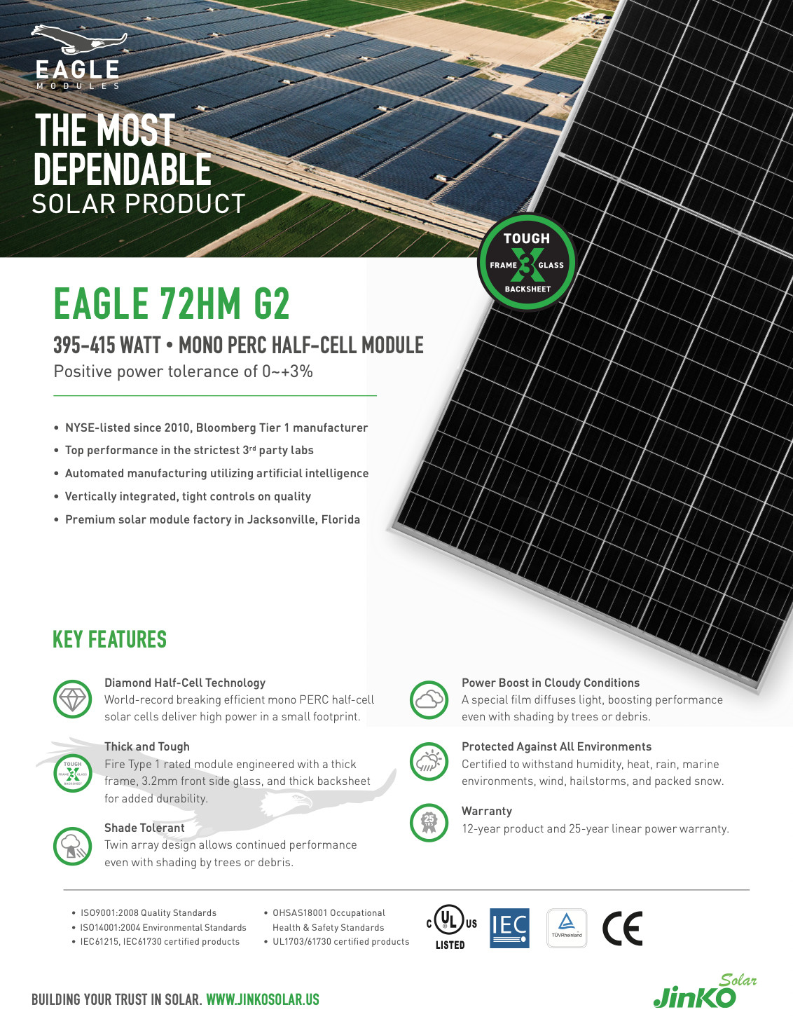Solar Panel Jinko Eagle 72HM G2 400w JKM400M-72HL-V