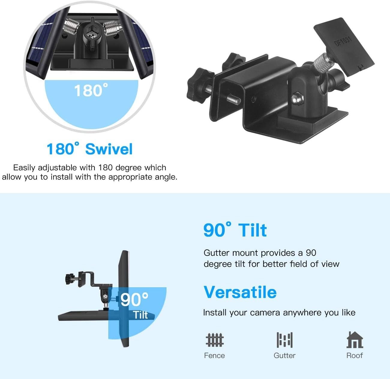 Heavy-Duty Gutter Mount for Ring Solar Panels – 360° Rotating Aluminum Bracket