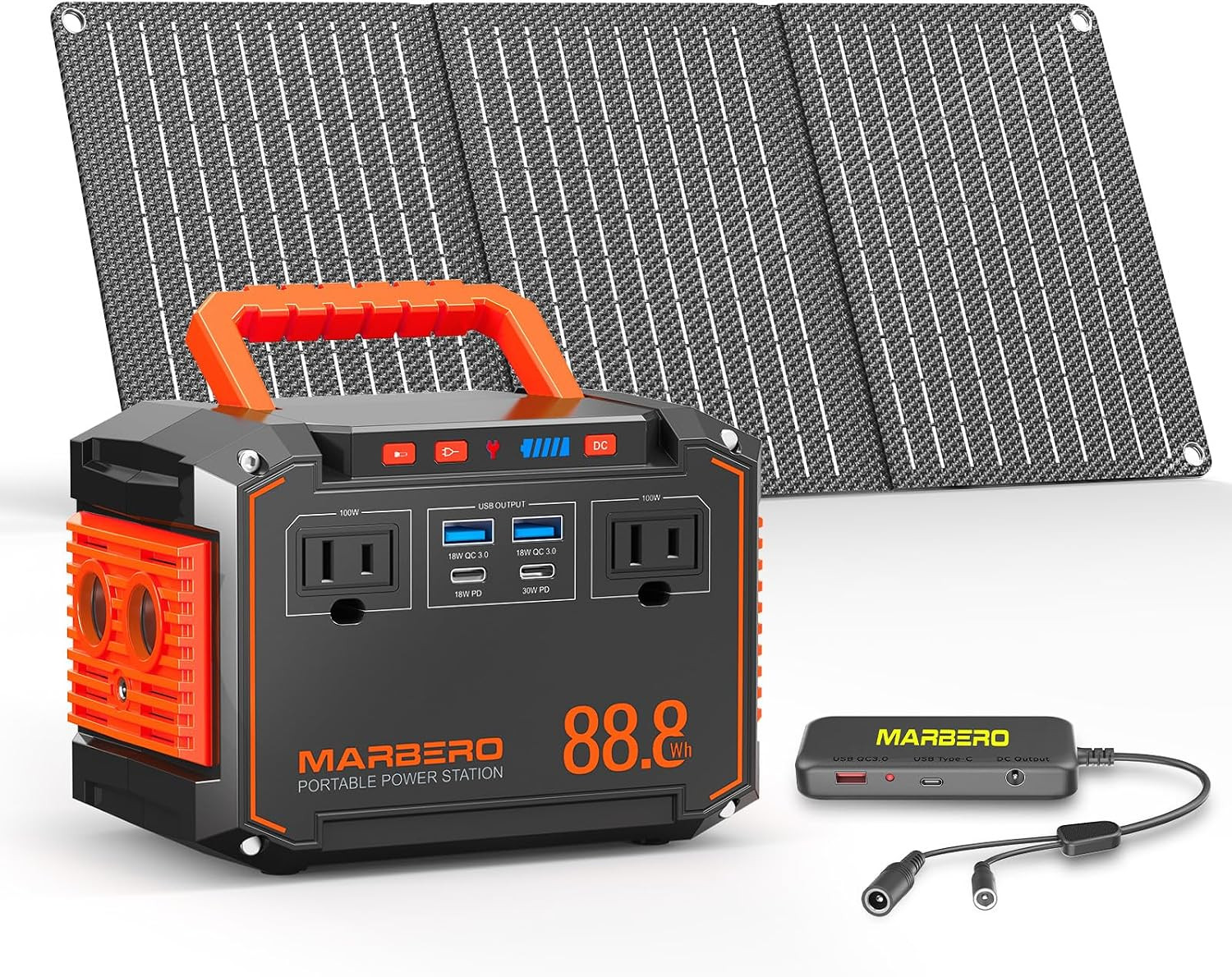 MARBERO 88.8Wh Portable Power Station with 30W Solar Panel 150W Peak Camping Sol