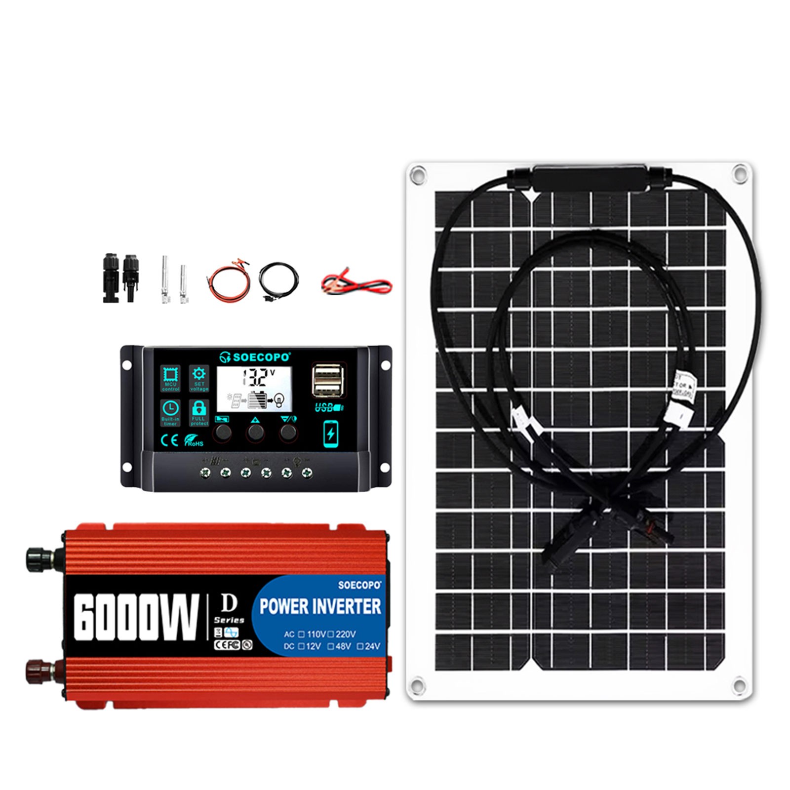 SOECOPO 6000W Solar System Complete Kit,12V DC to 110V/220V AC Inverter Flexible