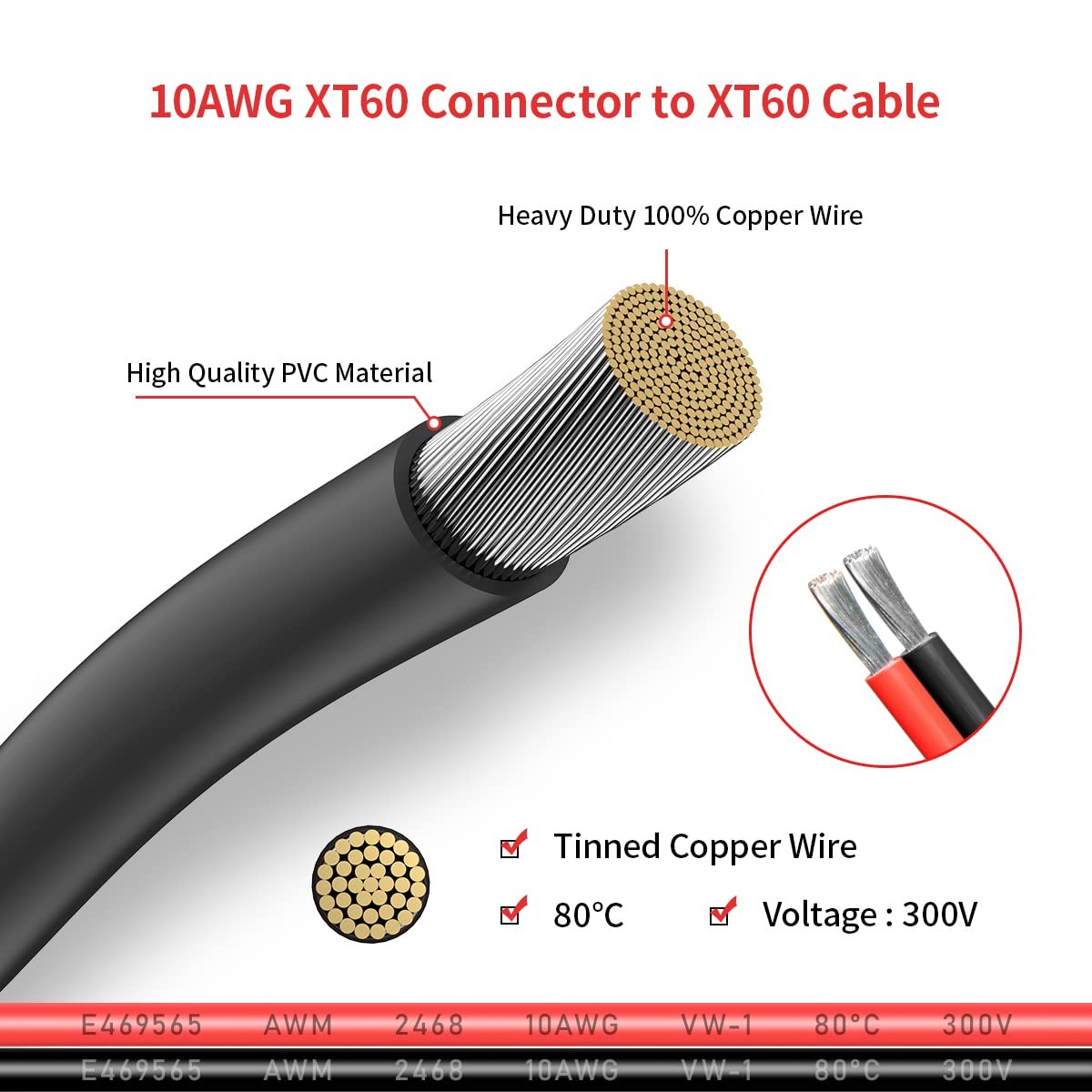 10AWG 2FT XT60 Extension Cable 2 6 10 20 35 50 75 100FT XT60 Female to Male C…