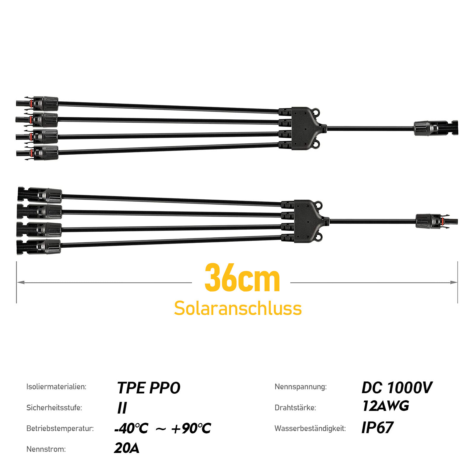 Solar Panel Y Branch Cable Waterproof Connection Adapter Connector Extension US