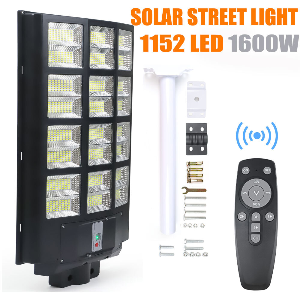 Solar Street Light 1600W Super Bright Dusk to Dawn Pole Sensor+Radar+Remote