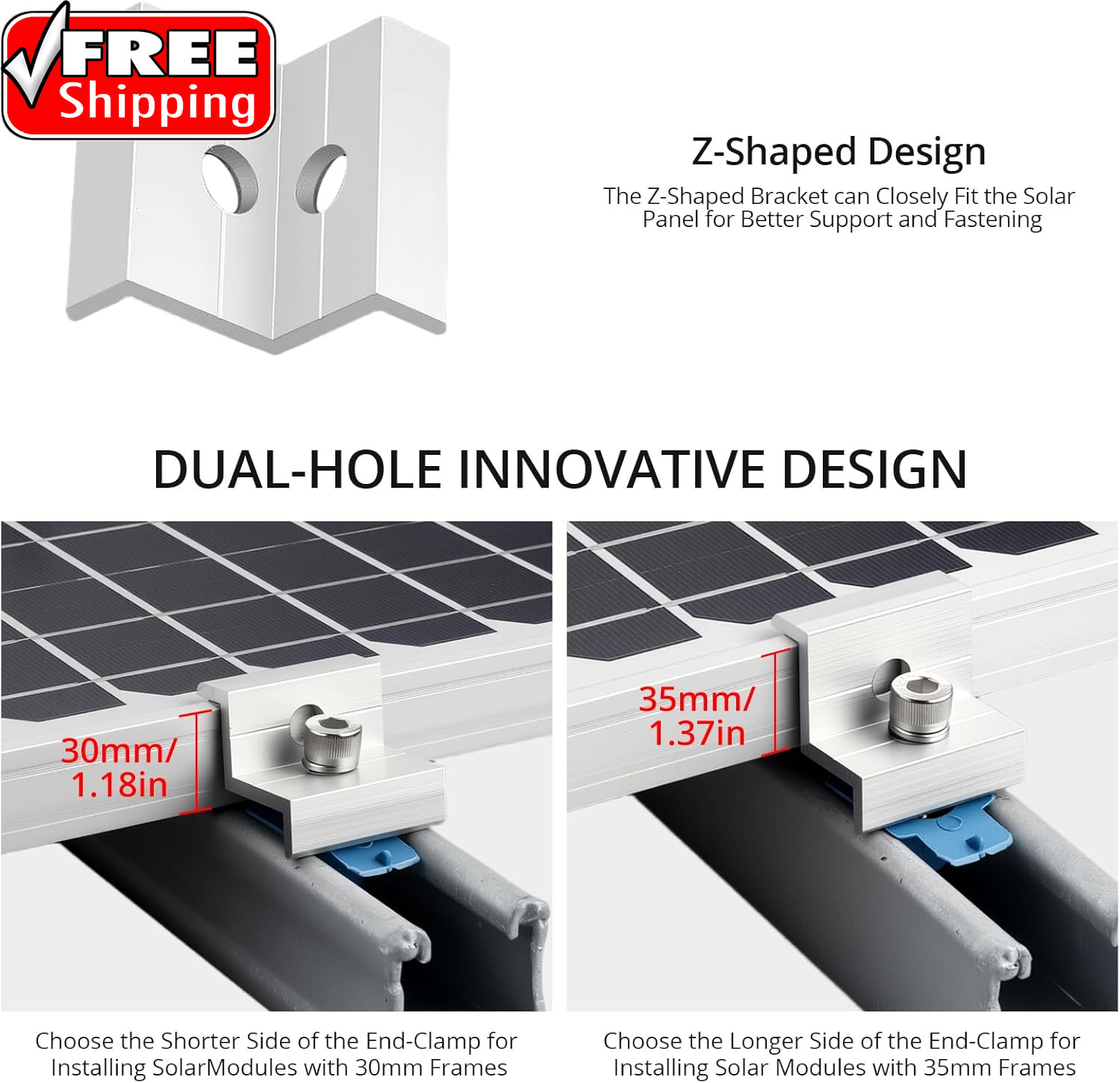 10Pcs Solar Panel End Clamp for Standard Unistrut, Aluminum 30Mm/35Mm Solar Pane