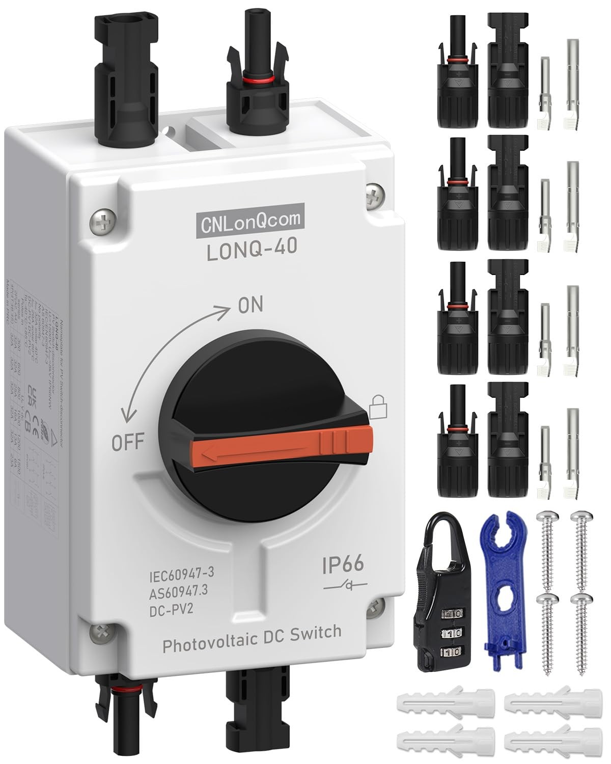 CNLONQ Solar PV Disconnect Switch 32 Amp DC1500V Rapid Shutoff Isolator Switc…
