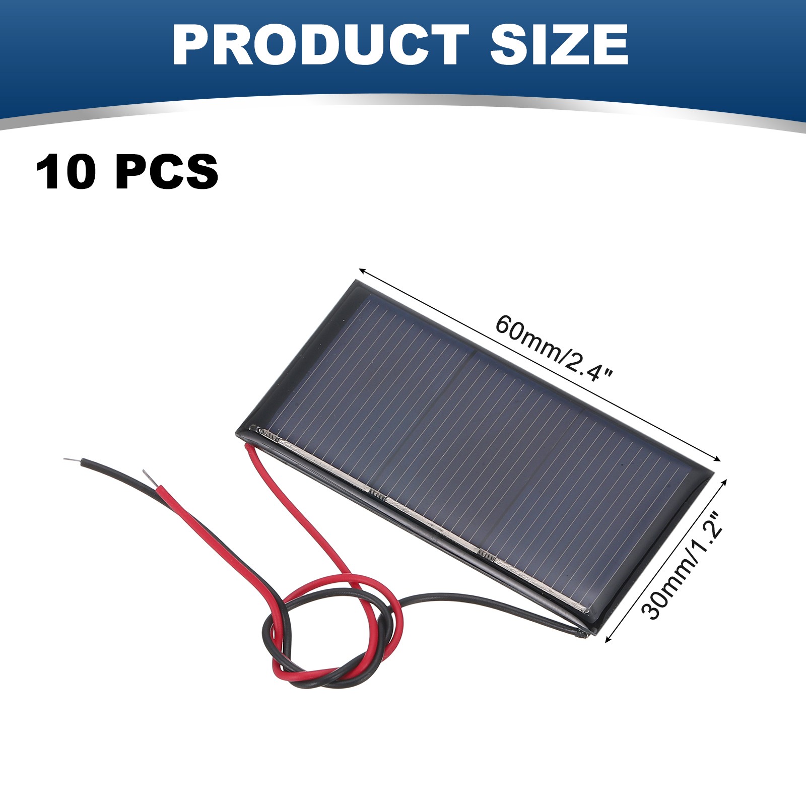 10 Pcs 1.5V 0.24W 160mA Mini Solar Panels with 2 Cable, 60mm x 30mm