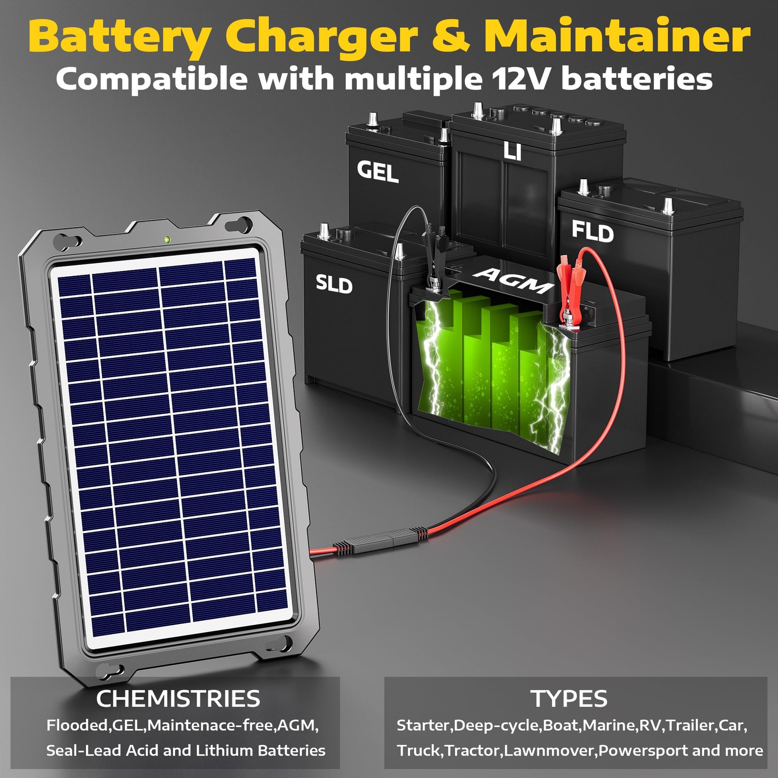 SUNAPEX 8W 12V Solar Battery Charge Maintainer – Solar Trickle Charger for Car