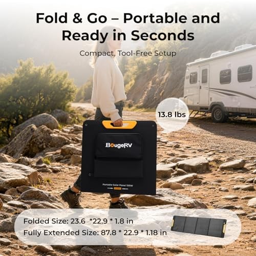 BougeRV Portable Solar Panel, Fiberglass Solar Charger, Up to 25% 200W