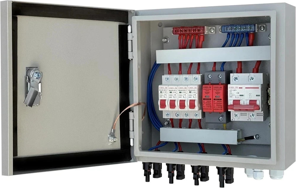 Durable 4-String Solar Combiner Box with 80A Circuit Breakers for Off-Grid Use