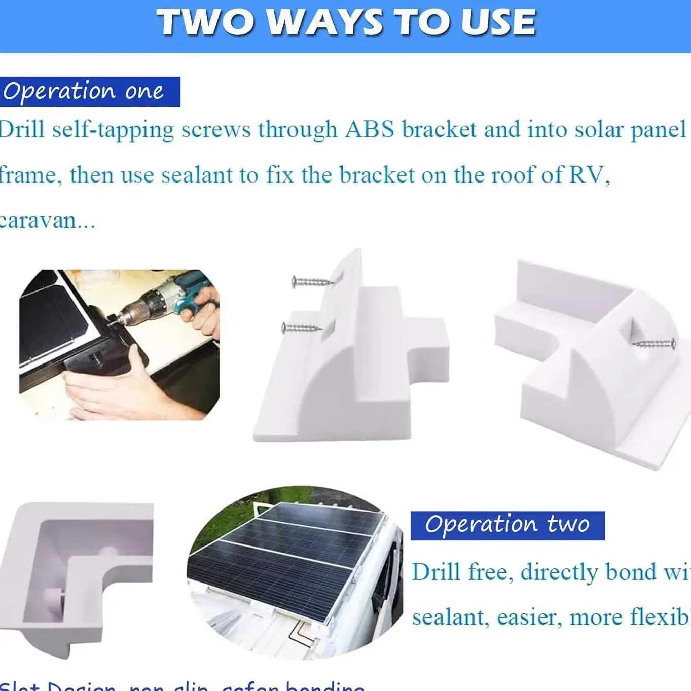 Solar Panel ABS Plastic Mounting Bracket with 5 Non Drilling Corner Kits, RV Mar