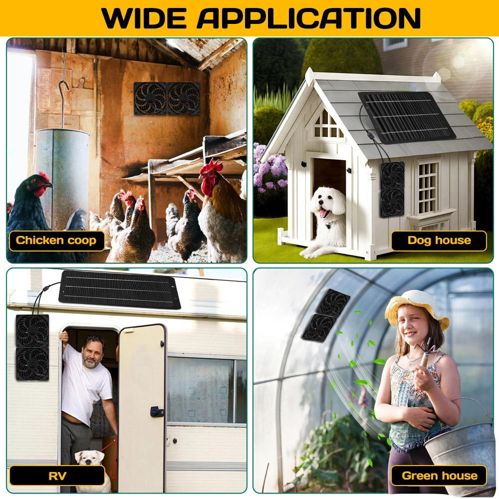 15W Dual Head Solar Exhaust Fan, IP65 Waterproof Ventilation Fan for Greenhouse