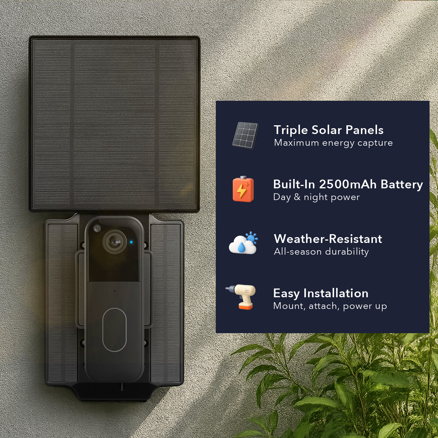 Wasserstein Solar Charger for Blink Video Doorbell (2nd Gen) Triple Solar Panels