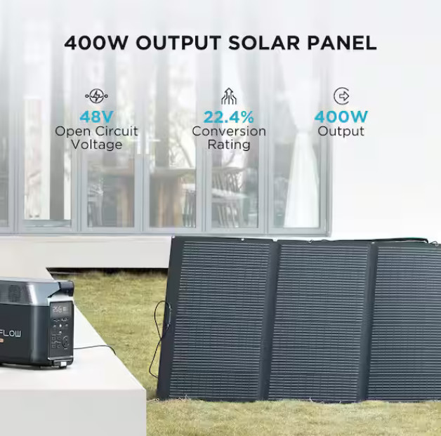 EcoFlow 400-Watt Monocrystalline Silicon Portable Solar Panel with 48-Volt Outp-