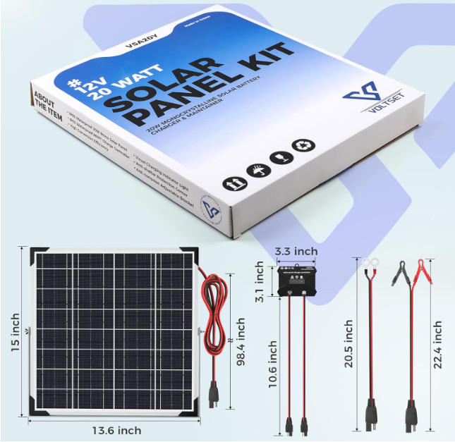 20W Kit 12V Solar Battery Trickle Charger Maintainer for RV