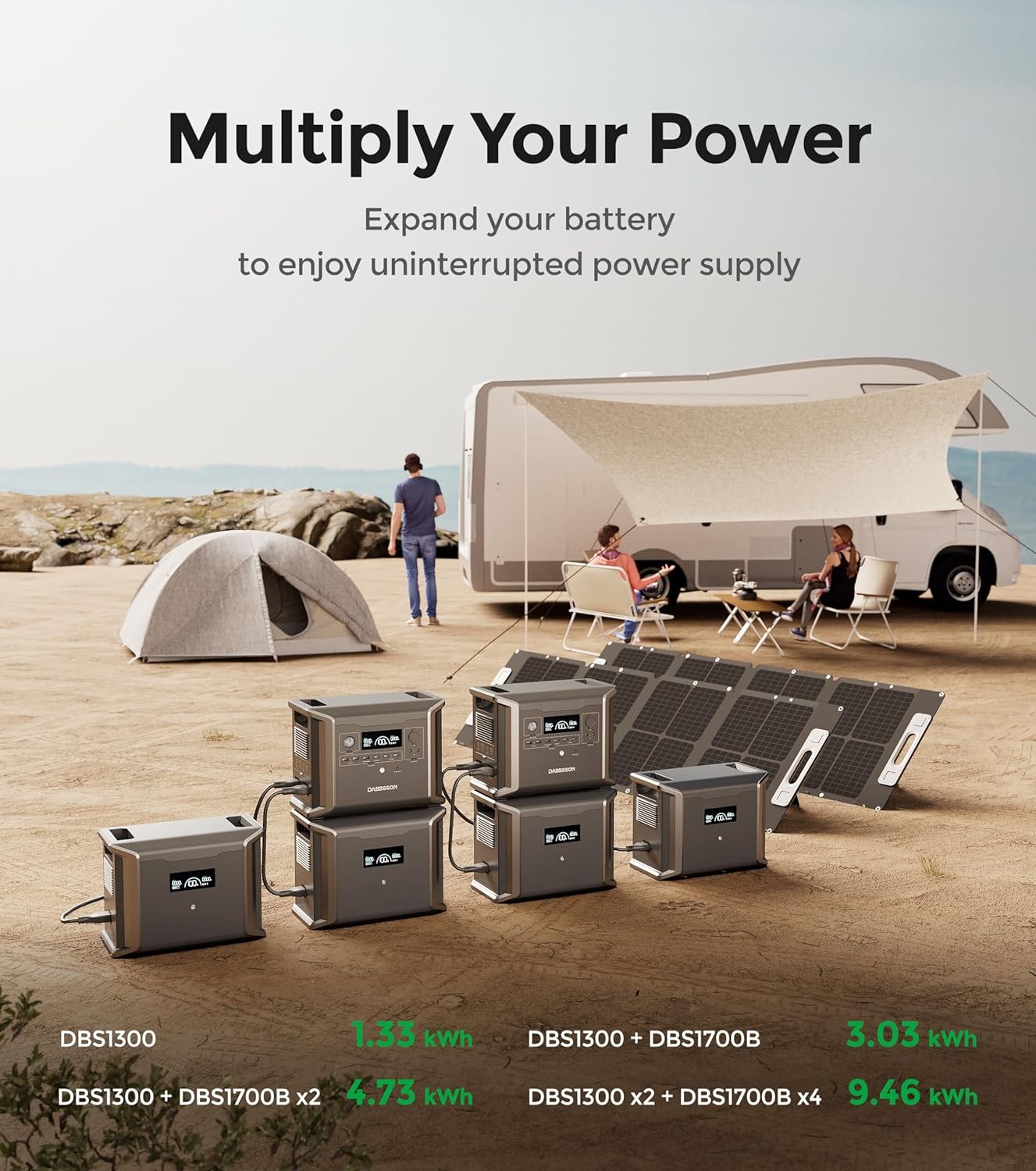 3000Wh Power Station Solar Generator LiFePO4 Battery MPPT Dabbsson DBS1300＆1700B