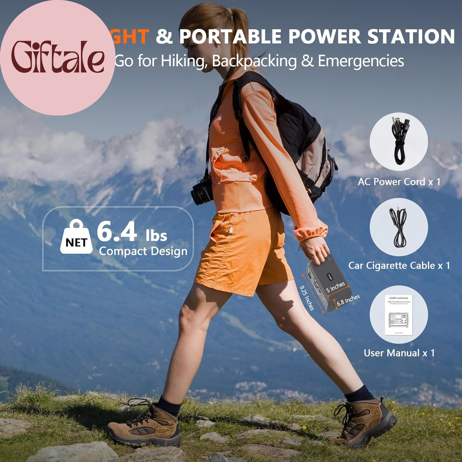 Portable Power Station 300W (Peak 600W) Upgraded, 256Wh Lifepo4 Battery Bank Sol