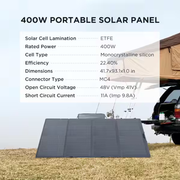 EcoFlow 400-Watt Monocrystalline Silicon Portable Solar Panel with 48-Volt Outp-