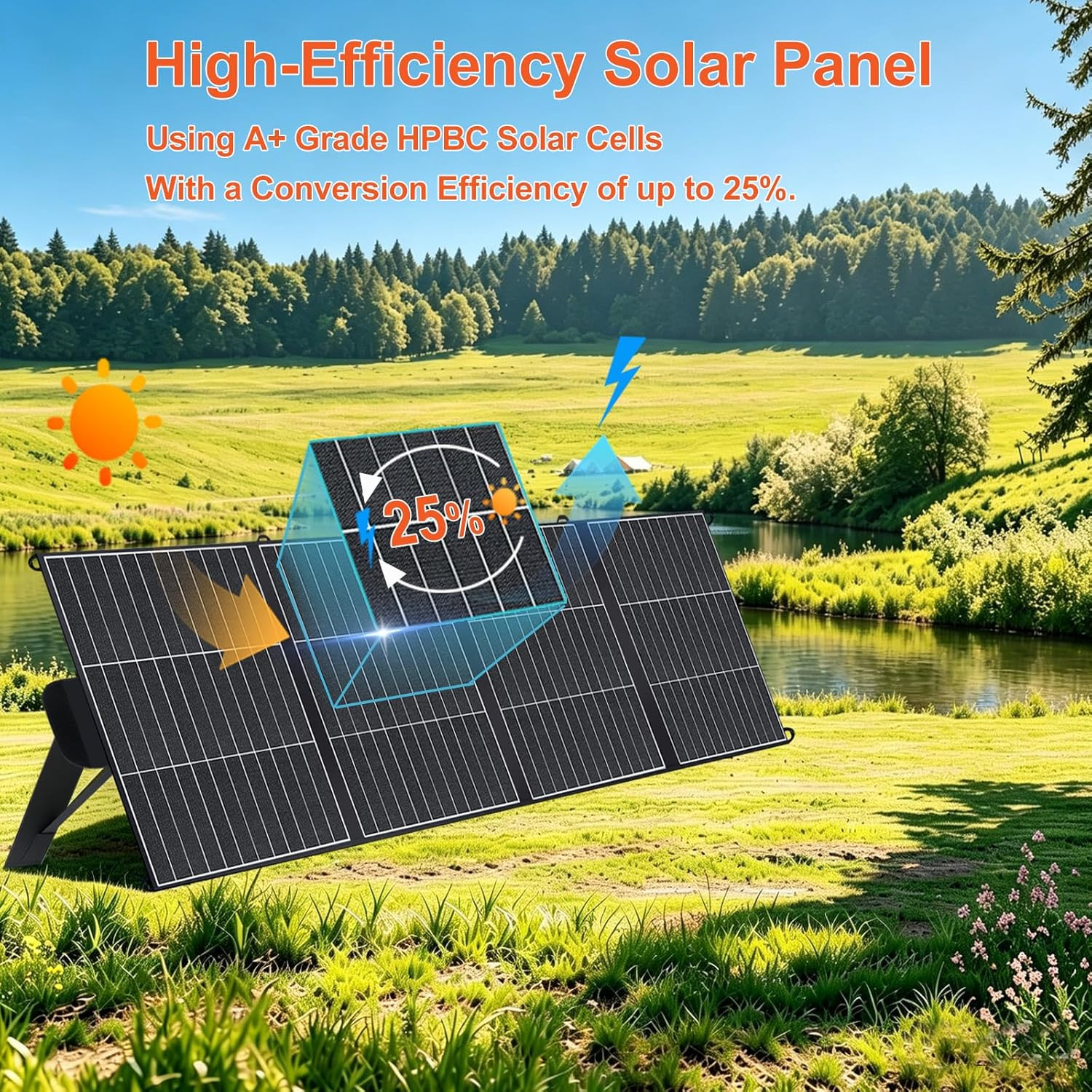 200W Portable Solar Panel for Power Station 25% Efficiency HPBC Cells ETFE Folda