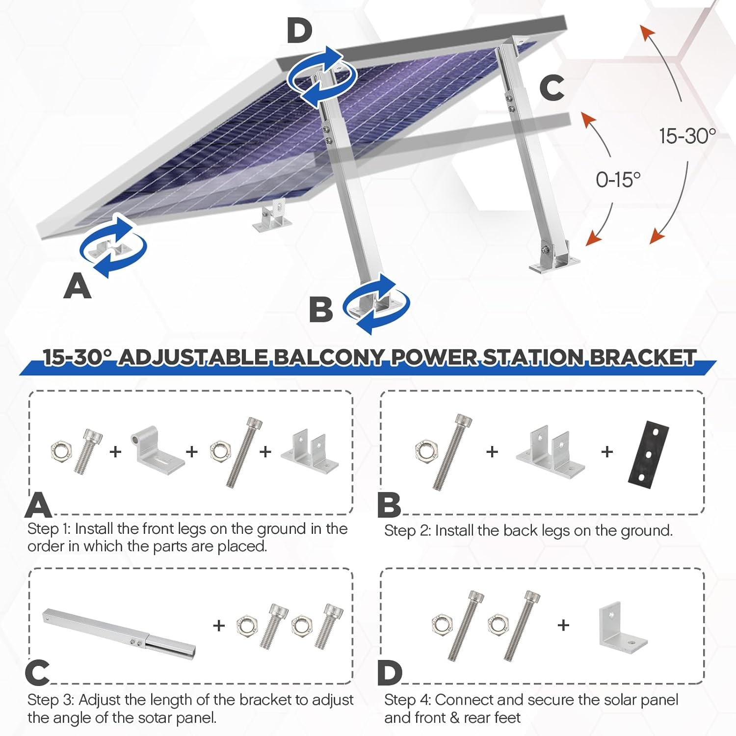Zonon 4 Pcs Adjustable Solar Panel Tilt Mount Brackets Aluminum Alloy Solar Pane