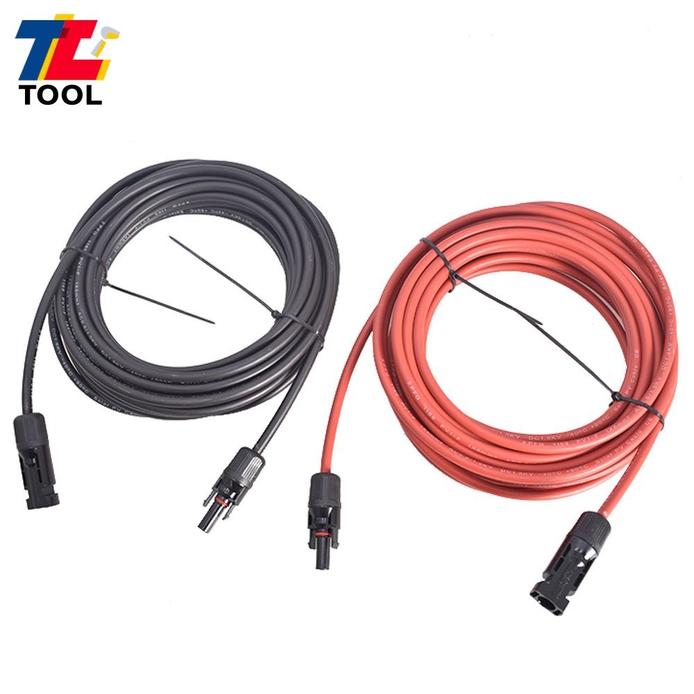 25 Feet 1 Pair 10AWG Black + Red Solar Panel Extension Cable Wire Connector