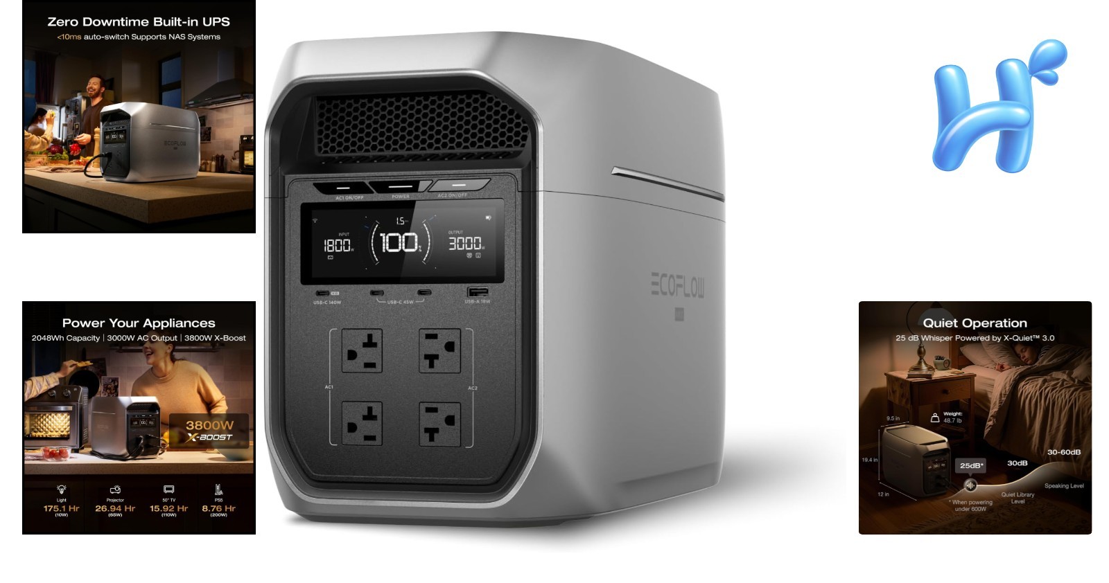 Eco-friendly DELTA 3 Max Plus Power Station – Recharge in 64 mins for On-the-Go