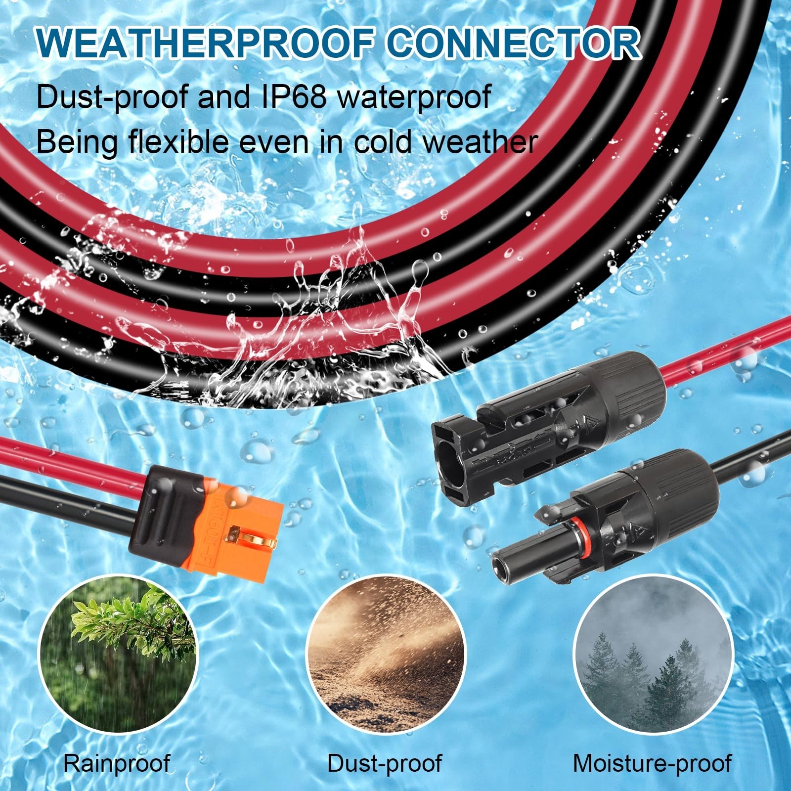 15FT Solar Panel XT60i Adapter Cable 10AWG with Flame Retardant Sleeving – Exten