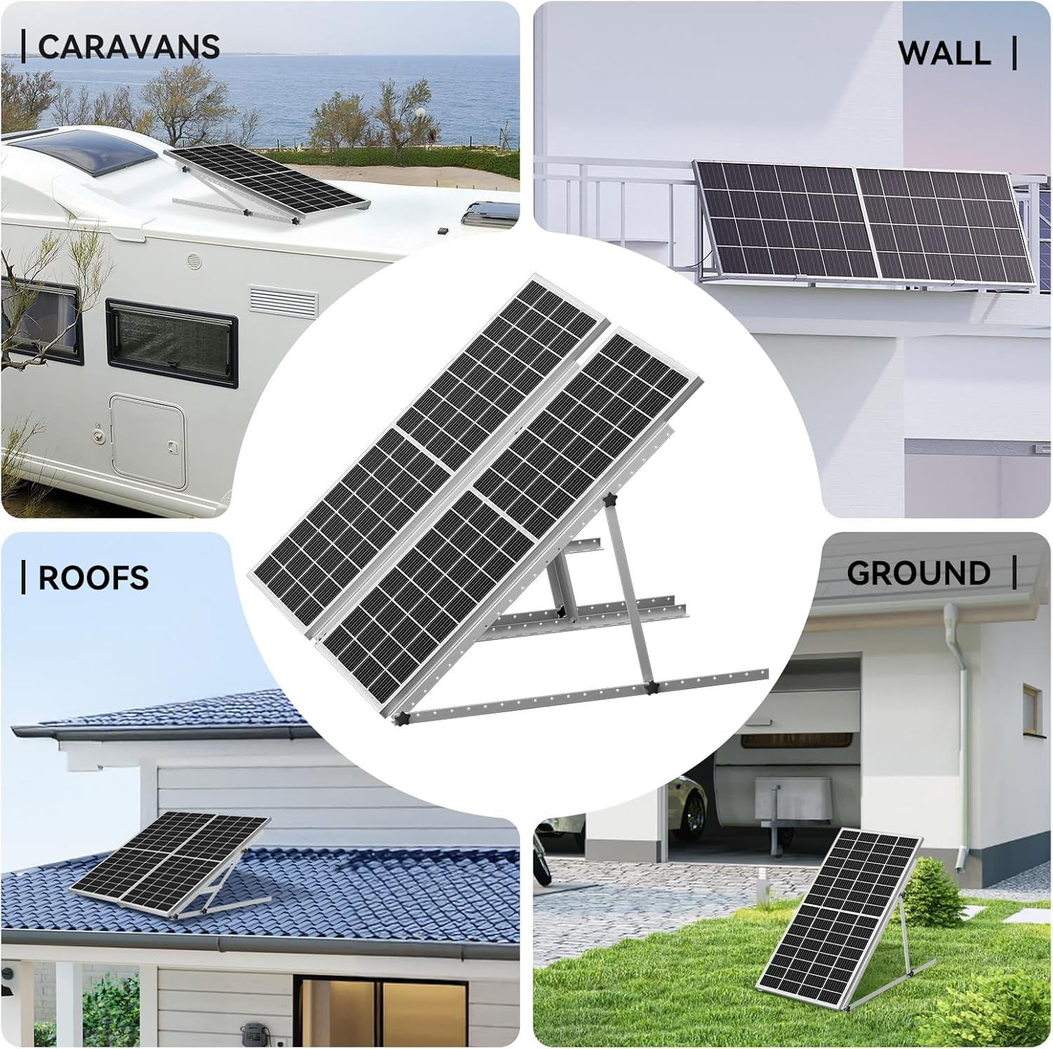 4-Pack 45″ Heavy-Duty Solar Panel Mount, Adjustable 0-90° Tilt Angle Anodized Al