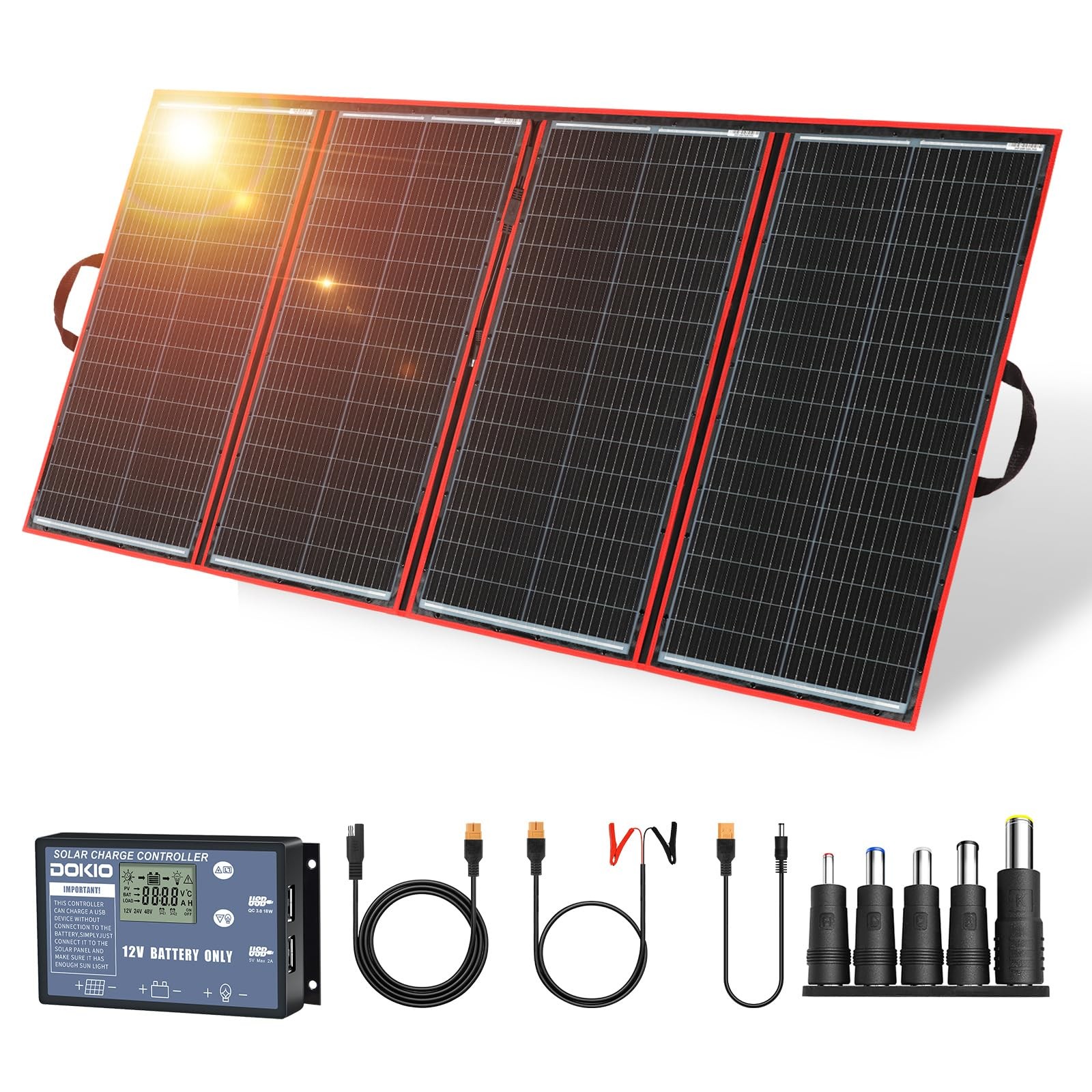 DOKIO 300W Foldable Solar Panel Kit for 12V Batteries & Power Stations, 15.2l…