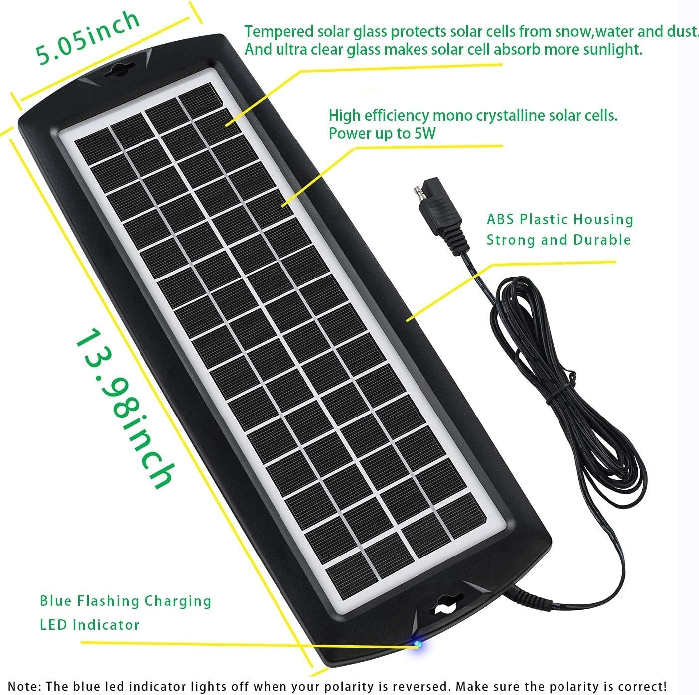 5W 12V Solar Car Battery Trickle Charger & Maintainer Kit (Waterproof)