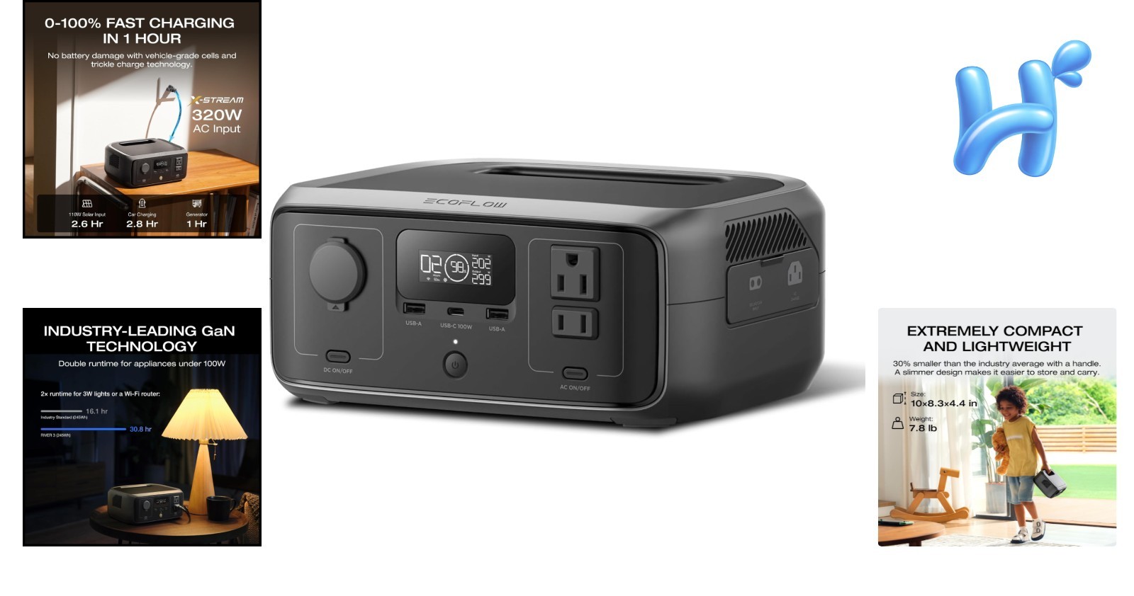 RIVER 3 Power Station: Durable 245Wh Battery, Multiple Outlets, Fast AC Recharge