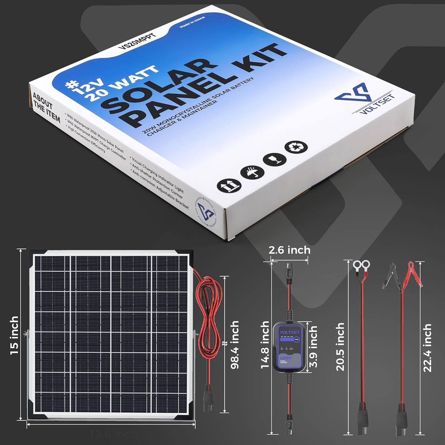 High-Efficiency 20W Monocrystalline Solar Charger with Adjustable Mount Bracket