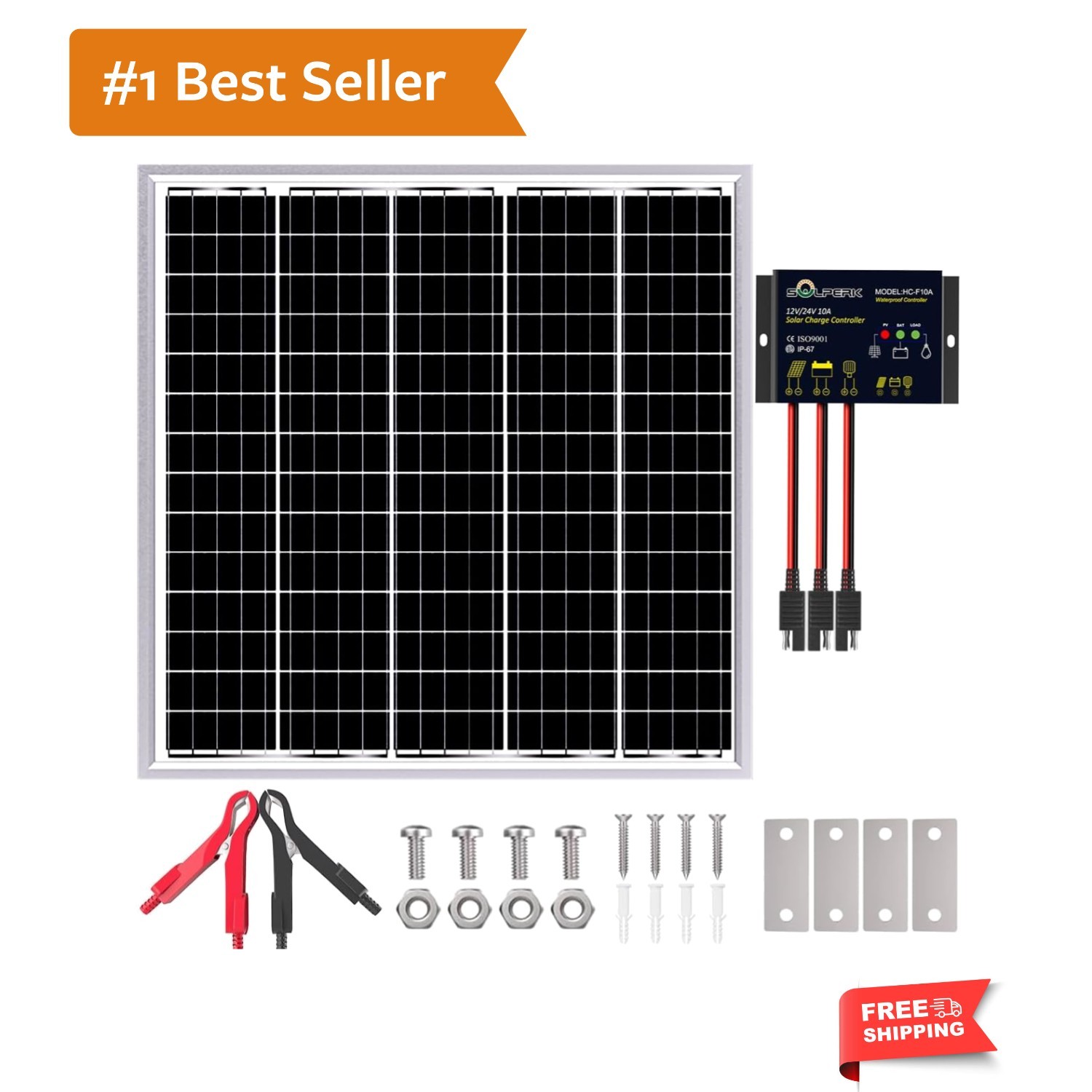 Solar Panel Kit 50W 24V, Intelligent Waterproof 10A PWM Controller, Home Outd…