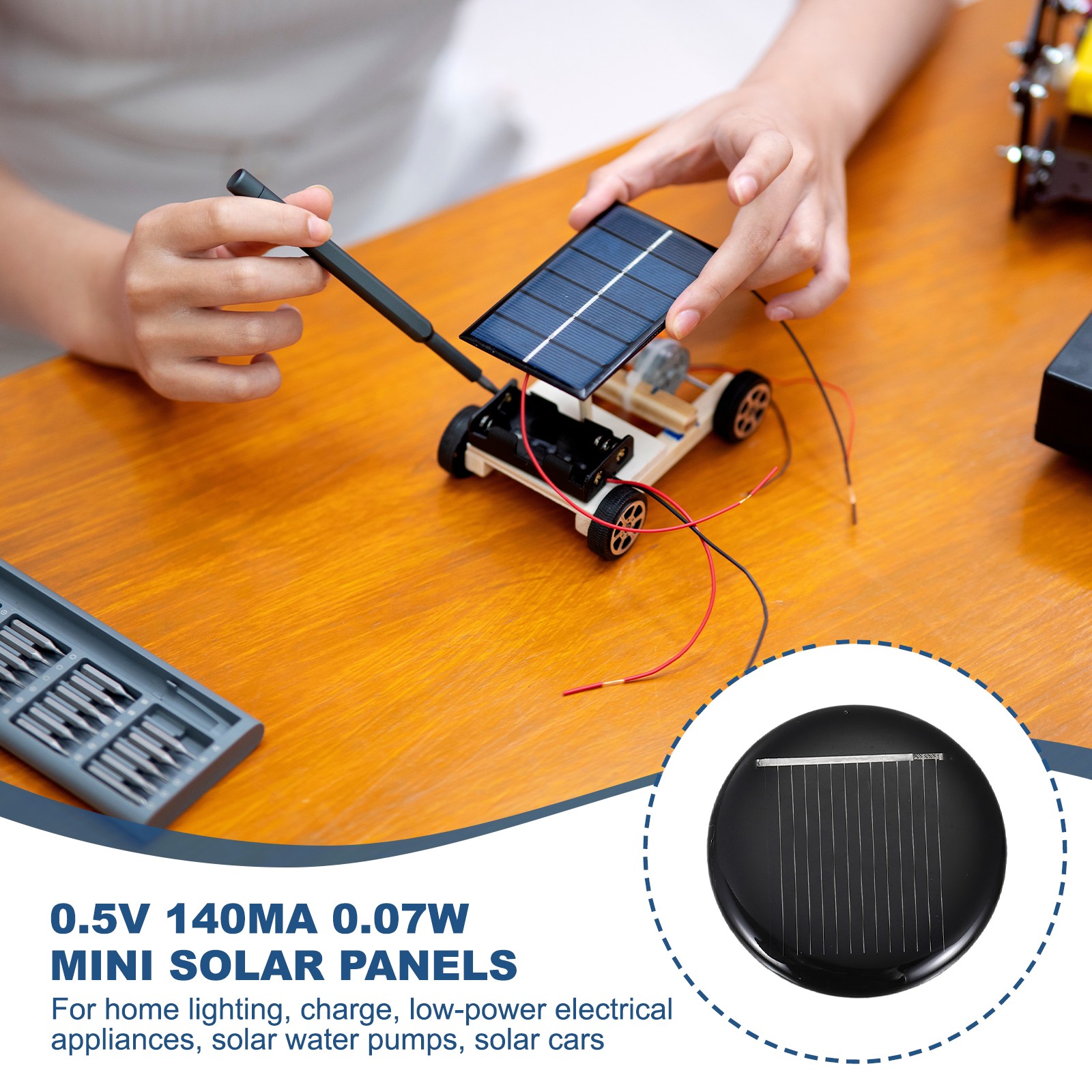 8Pcs 0.5V 0.07W 140mA Round Solar Panels, Solar Photovoltaic Power Cells
