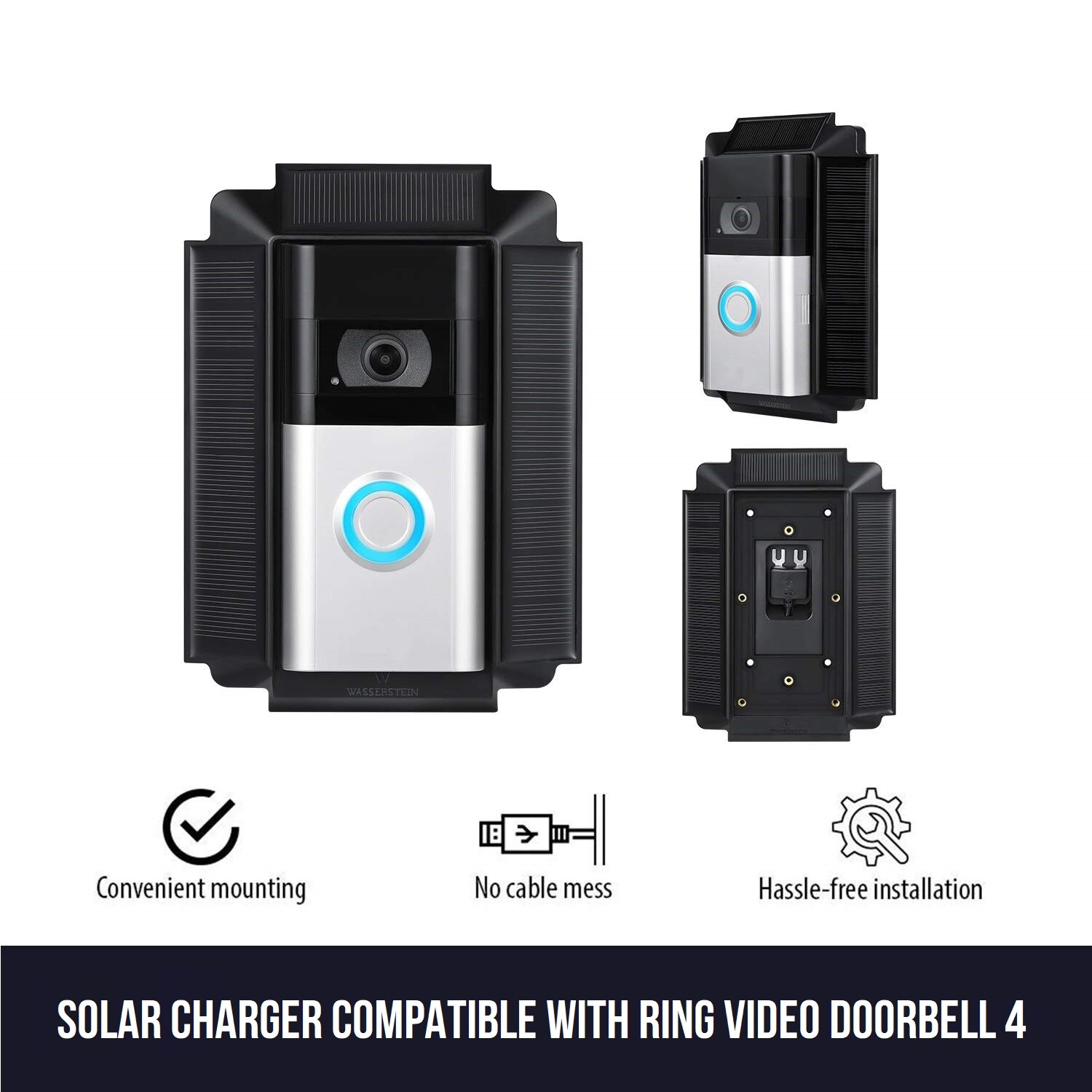 Solar Charger Mount for Ring Video Doorbell 3, 3 Plus, 4, Battery Plus and Pro