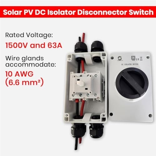 IP66 Outdoor 63A 4P Solar PV DC Isolator Switch, 1500V, 4 Wire Glands & 8 Connec