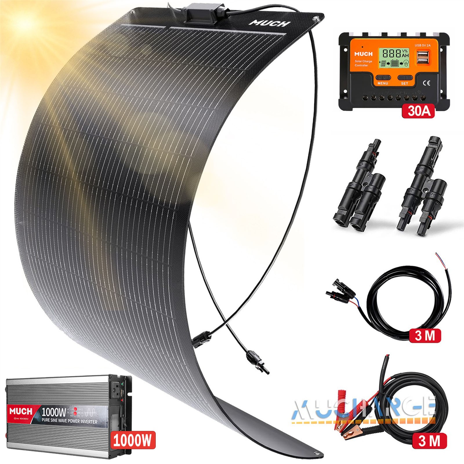 400W Mono Portable Flexible Solar Panel Kit Inverter 12V Battery Charger