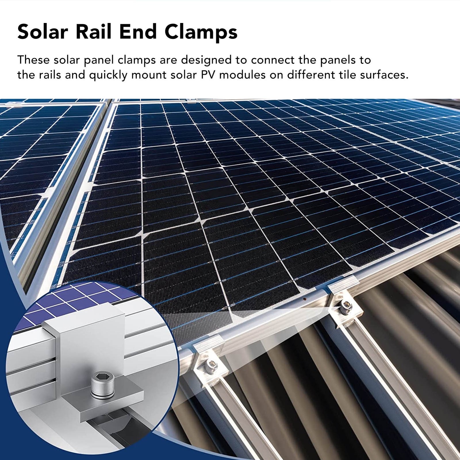 45mm/1.8in 10x Solar Mount Z Bracket Pressing Block PV Panel Rail End Grounding
