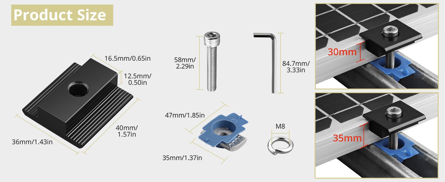 10 Pcs Solar Panels Mid Clamps for Unistrut Aluminium Panel Brackets 30Mm/35Mm