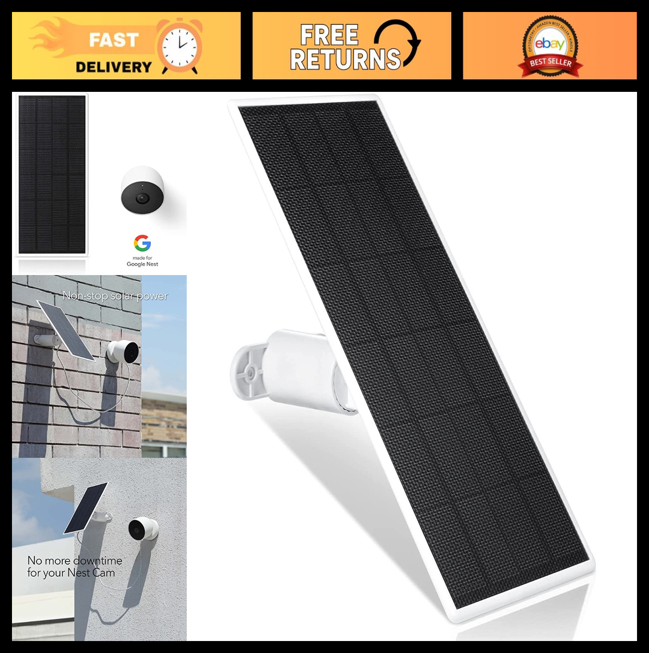 Solar Panel Charger for Google Nest Cam – 2.5W Outdoor/Indoor Solar Power, 1 Pac