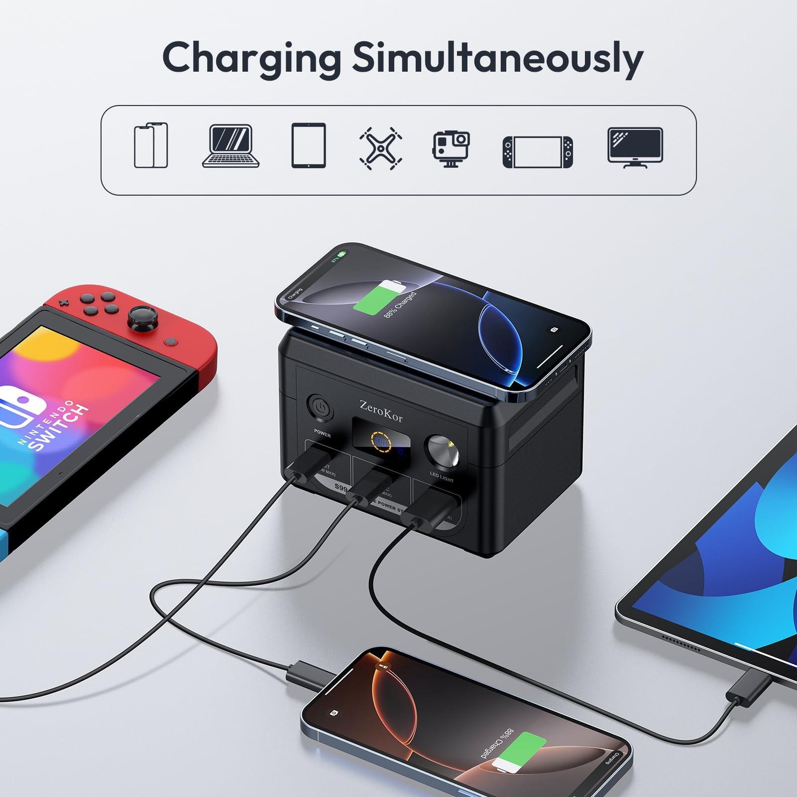 100W Portable Power Station, 96Wh Small Generator 30000mAh LiFePO4 Battery with