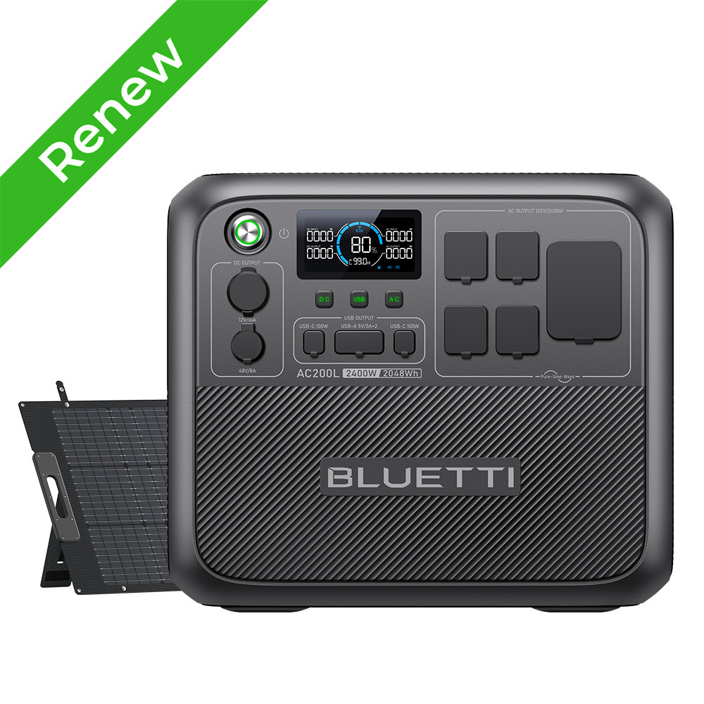 BLUETTI AC200L 2048Wh 2400W Protable Power Station+200W Solar Panel for Backup